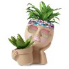 iMountek"Girl Face Planter Pot with Dual Openings, Drainage Hole for Succulents, Cactus, Resin Decor"Khaki White - 2 of 4