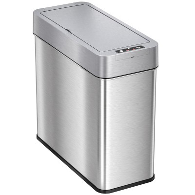 iTouchless Bathroom Sensor Trash Can with AbsorbX Odor Filter Right Side Lid Open Rectangular 4 Gallon Silver Stainless Steel
