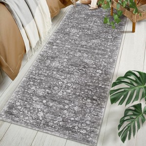 Vintage Floral Distressed Area Rug Machine Washable Rug Stain Resistant Easy Cleaning Indoor Carpet With Non-Slip Backing - 1 of 4