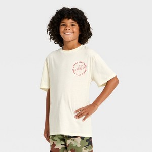 Boys' Teenage Mutant Ninja Turtles Short Sleeve Mutant Pizzeria Oversized Front and Back Graphic T-Shirt - Cream - 1 of 4