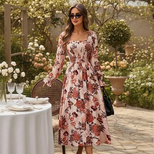 chinese dress ladies Blush Floral Long Sleeve Maxi Dress - Floral Dresses main image 0