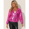 Allegra K Women's Casual Holographic Hooded Long Sleeve Zipper Metallic Jacket - 4 of 4
