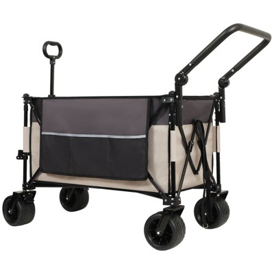 VisioGear Multi-Functional Push-Pull Folding Wagon Cart with Rotating Handle, Adjustable Design for Transport Use, Gray&Khaki, 37.4"*22.83"*43.7"