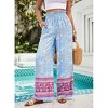 Women's Color Block Smocked Waist Wide Leg Pants - Stylish Flowy High Waisted Lounge Pants with Print - 3 of 4