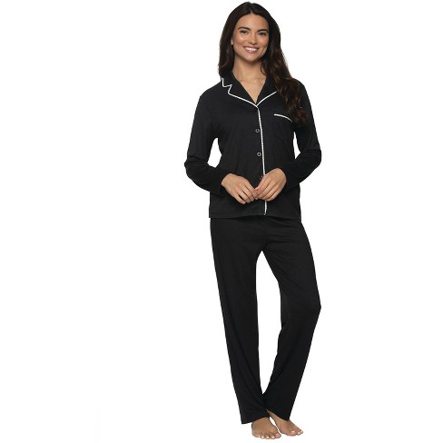 Jessie Long Sleeve Pajama Set | Felina | 2 Piece Knit Pajama Set (Black,  X-Large)