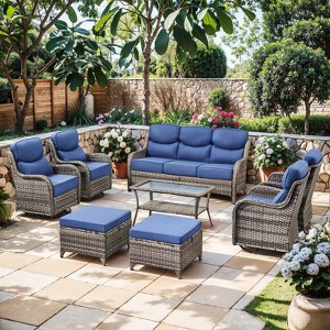Gymojoy 8 Pieces Outdoor Patio Sofa Ottoman with Swivel Chairs Table - 1 of 4
