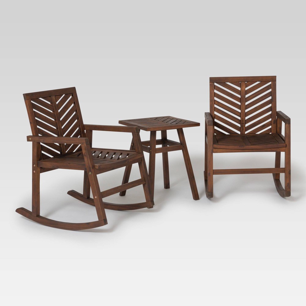 3pc Outdoor Rocking Chair Chat Set Dark Brown Saracina Home