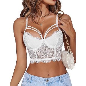 Avidlove Lace Bralette for Women V Neck Camisoles Adjustable Strap Two Layer Crop Top Bustier Tops White S - 1 of 3