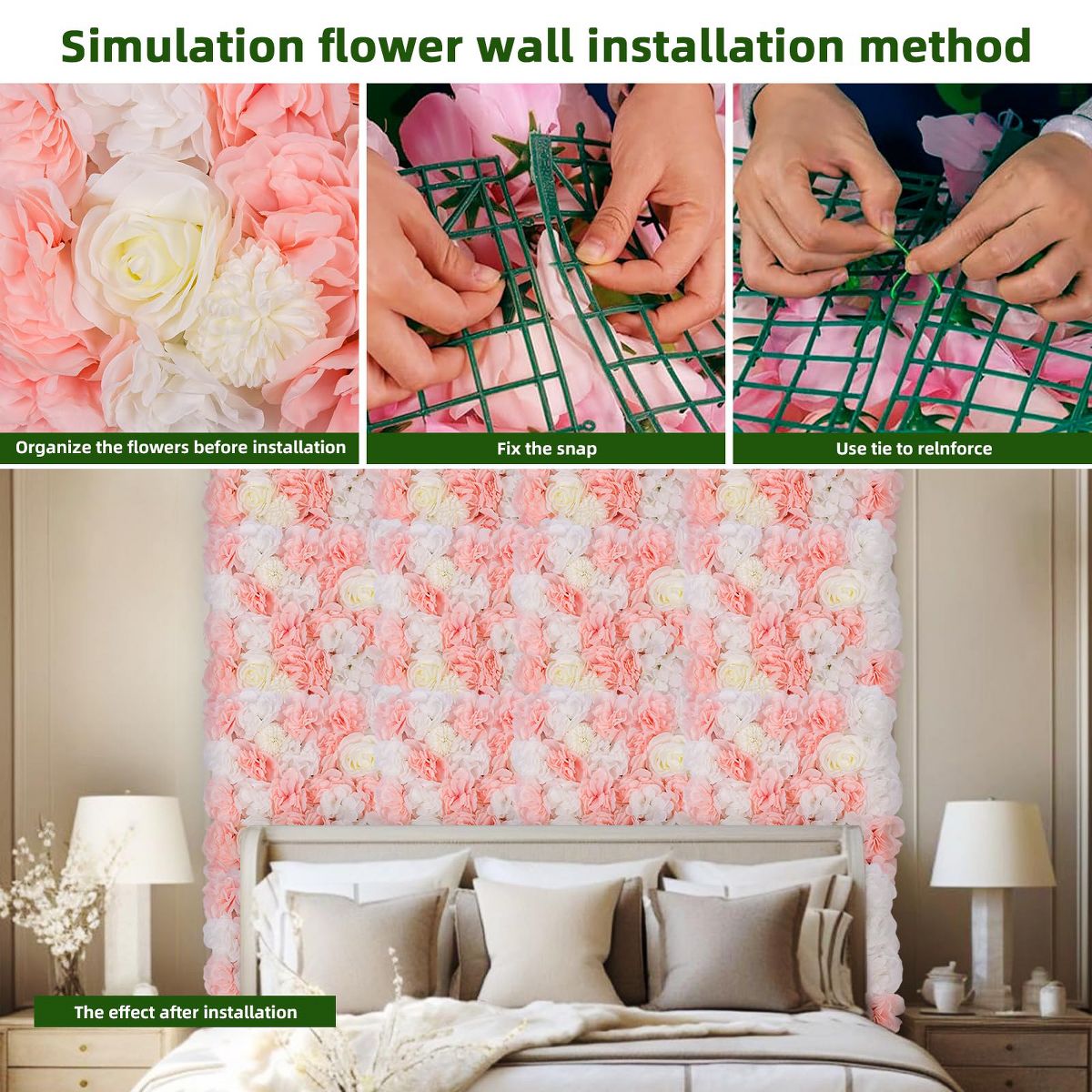 Elegant 3D Silk Artificial Rose Flower Wall Panels – Luxury Floral Backdrop for Wedding, Party, Photo Booth, Home Decor – Easy Assembly, 12-Pack - thumbnail 7