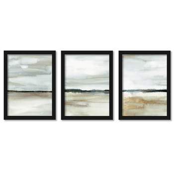 Americanflat Neutral Landscape (Set Of 3) Watercolor Horizon By Pi Studio Framed Triptych Wall Art Set
