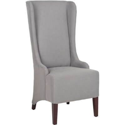High-Back Arctic Grey Linen Upholstered Side Chair with Cherry Mahogany Legs