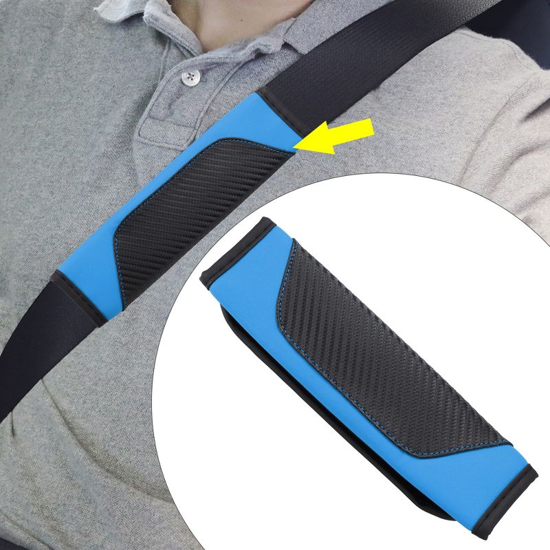 Unique Bargains Car Seat Belt Cover Universal Carbon Fiber Leather Auto Seat Belt Covers Shoulder Protection 9.06"x7.09", 2 of 7