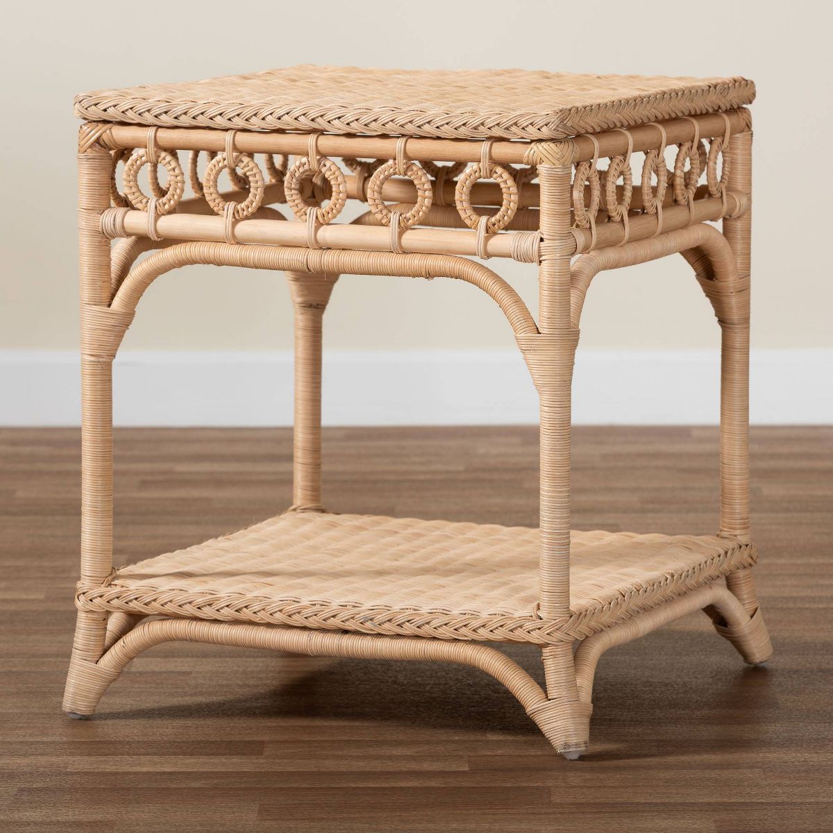 bali & pari Oxford Braided Natural Rattan End Table with Shelf Natural Brown - thumbnail 7
