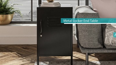 Mustard Yellow Metal Locker Style End Table with Storage