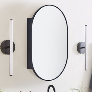 TEHOME Surface Mount Black Pill Bathroom Medicine Cabinet with Mirror Metal Framed Oval Bathroom Storage Cabinet 20x30'' - 1 of 4