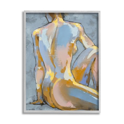 Stupell Industries Modern Blue Brushed Sitting Nude Framed Giclee Art