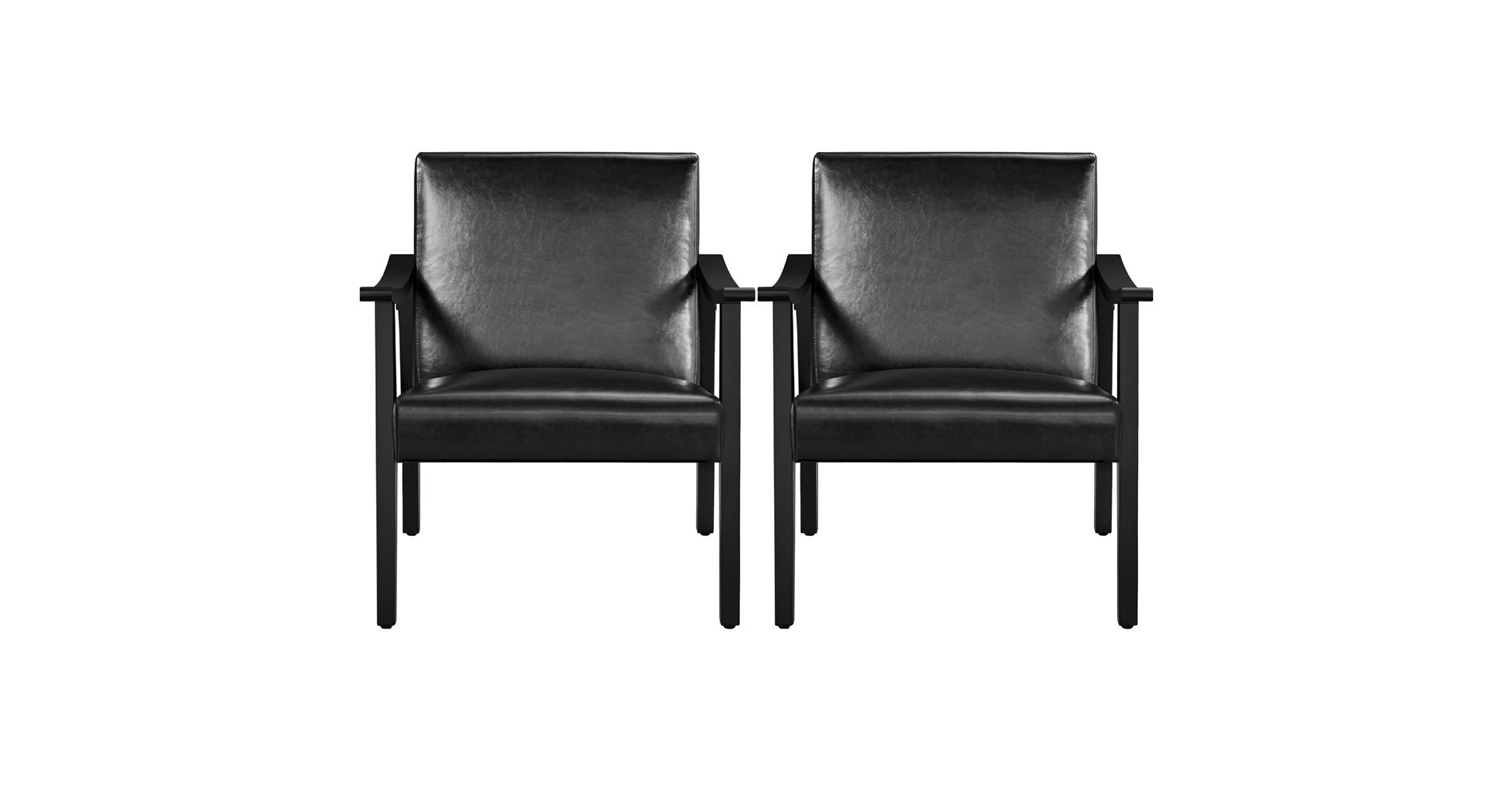 Yaheetech Set of 2 Mid-Century Modern Faux Leather Armchairs with Solid Wood Legs for Living Room, Bedroom, Guestroom, Black