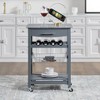 Wooakway 33.5"H Indoor Kitchen Island Trolley Serving Cart with Stainless Steel Marble Top Underneath Drawer Basket Wine Rack Lockable Casters - 3 of 4