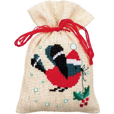 Vervaco Sachet Bags Counted Cross Stitch Kit 3.2"X4.8" 3/Pkg-Christmas Bird And House (18 Count)