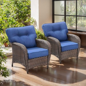 Belord Patio Chairs Set of 2 with Extra Wide Backrest, All Weather Brown Wicker Patio Furniture Set with Comfort Thick Cushion for Porch Deck Balcony - 1 of 4