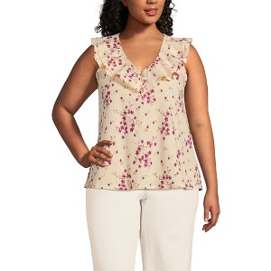 Lands' End Women's V Neck Cascade Ruffle Top - 1 of 3