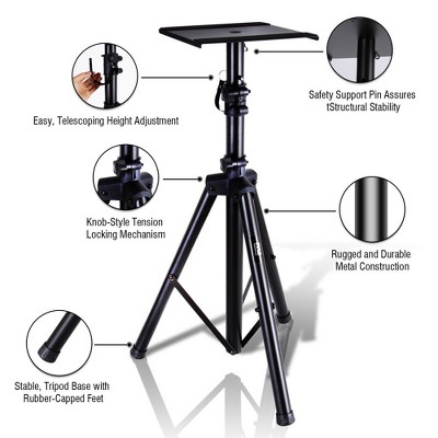 Pyle Adjustable Black Metal Tripod Studio Monitor Speaker Stands, Pair