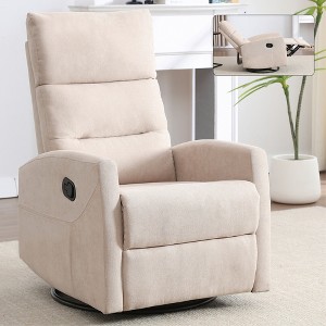 Manual Recliner Chair with Rocker and 360° Swivel, Fabric Upholstery, Handle Recline, Heavy Duty Metal Base - 1 of 4