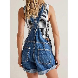 Coolmee Women's Casual Denim Rompers Overall Shorts Cuffed Hem Shortall Rompers - 1 of 4