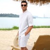 Men's 2 Pieces Cotton Linen Set Casual Long Sleeve Henley Shirts and Shorts Summer Matching Outfits - 2 of 4