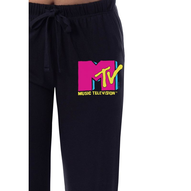 MTV Womens' Music Television Neon Vintage Logo '80s Sleep Pajama Pants Black, 3 of 4