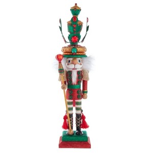 Kurt Adler Hollywood Nutcrackers Red and Green Leaves Hat Nutcracker, 18" - 1 of 4