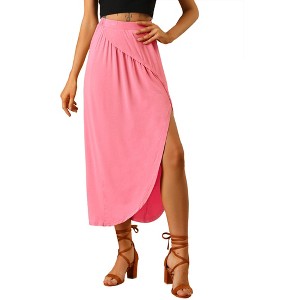 Allegra K Women's Split Ruched High Waist Summer Beach Maxi Skirts - 1 of 4
