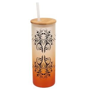 Elanze Designs Vintage Floral Damask Pattern Wrap-Around Design 25 Ounce Frosted Gradient Glass On-The-Go Coffee Travel Skinny Tumbler Mug Cup, Bamboo - 1 of 1