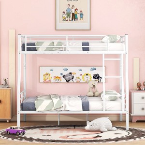 Bellemave Full XL Over Queen Bunk Bed With Built-in Ladder and Guardrail,Convertible, Heavy Duty Metal, White - for Kids, Teens, Adults - 1 of 4