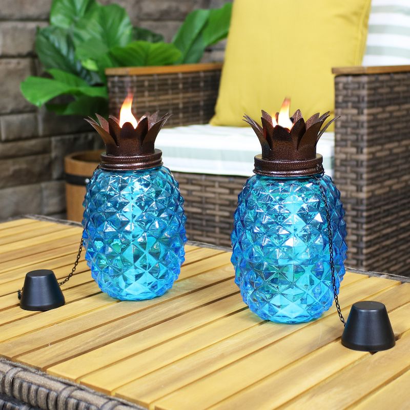 Sunnydaze Outdoor Adjustable Height 3-in-1 Glass Tropical Pineapple Torches with Connected Snuffs and Metal Poles - 2pk, 2 of 10