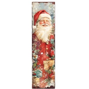 HomeRoots 36" Red And White Christmas Santa and Snowman Solid Wood Reversible Porch Sign - 1 of 4