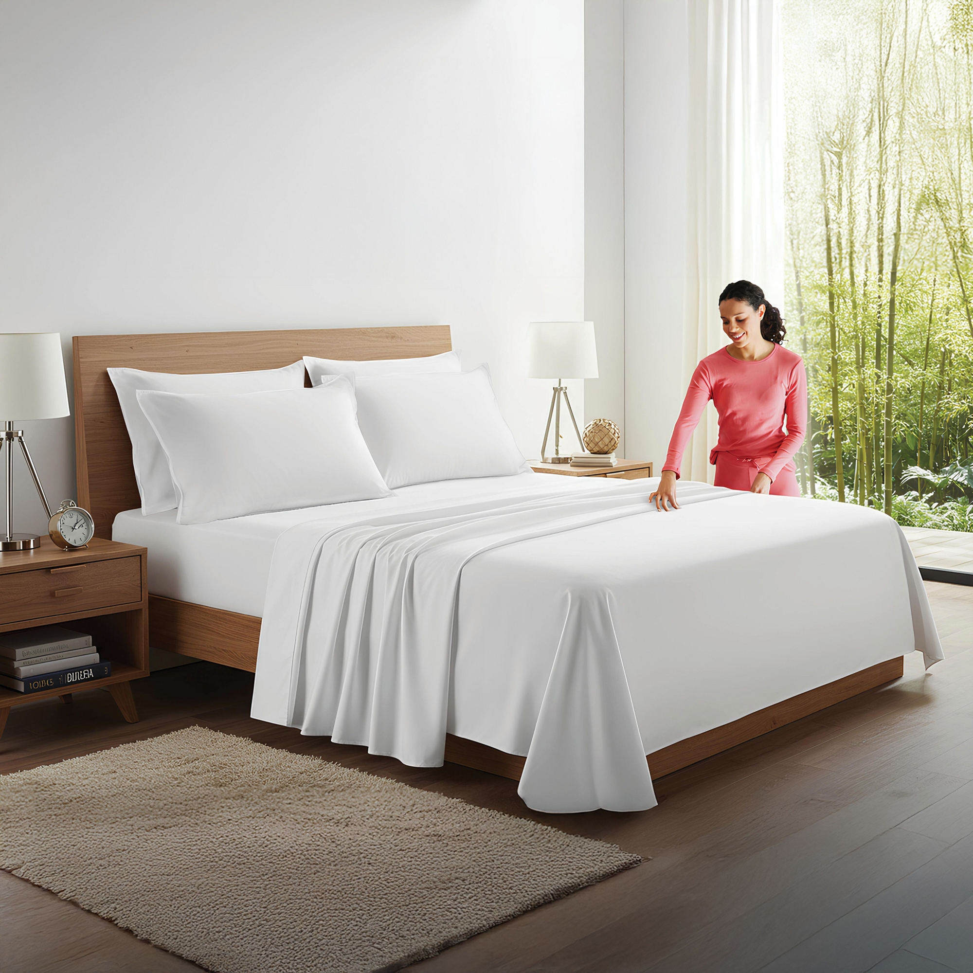 100% Organic Bamboo Viscose Sheets Set, 300 Thread Count, 3-pc Set, Luxury Cooling Sheets, Deep Pockets, Twin Size (White)