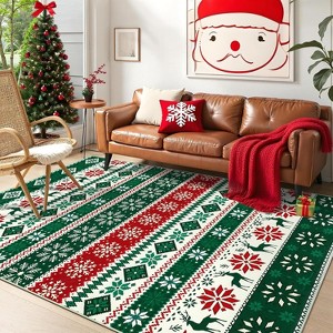 TackView Christmas Area Rug, Washable Indoor Rug Floor Covers Xmas Boho Accent Rug Farmhouse Carpet for Living Room Bedroom - 1 of 4