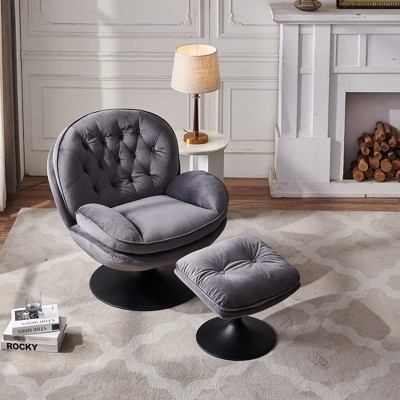 31.5'' Velvet 360° Swivel Lounge Leisure Chair with Ottoman, Thickened Foam Cushion for Living Room