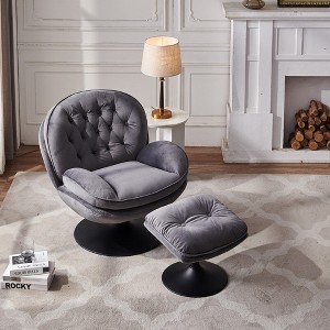 31.5'' Velvet 360° Swivel Lounge Leisure Chair with Ottoman, Thickened Foam Cushion for Living Room - 1 of 4