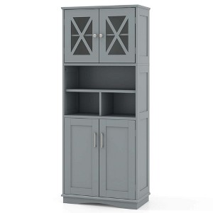 Costway Tall Bathroom Cabinet Large Floor Storage Cabinet with Acrylic Doors & 3 Cubes Black/Gray/White - 1 of 4