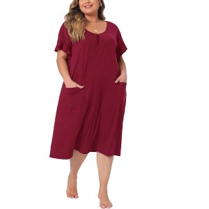Women's Plus Size Short Sleeve Scoop Neck Soft with Pockets Nightgowns - Agnes Orinda - 1 of 4