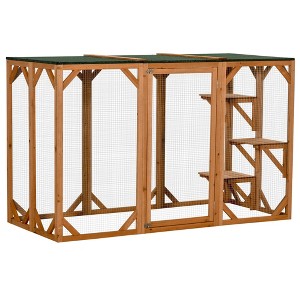 Skyzone Orange Wooden Catio Enclosure: Weatherproof Asphalt Roof, 3 Platforms, Large Door, - 1 of 4