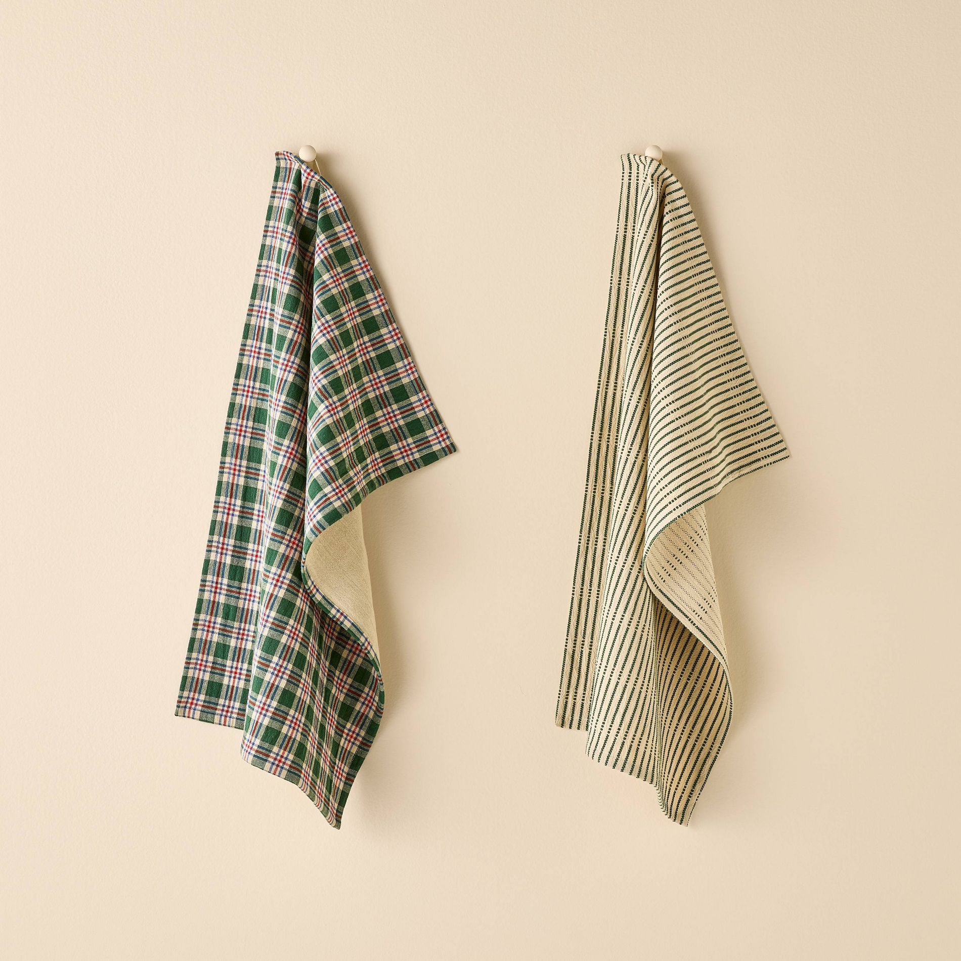 Set of 2 Kitchen Towels Green Striped/Green Gingham - Hearth & Hand™ with Magnolia