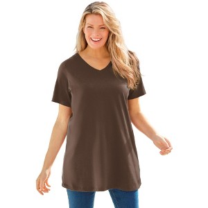 Woman Within Plus Size Perfect Short-Sleeve V-Neck Tunic - 1 of 4