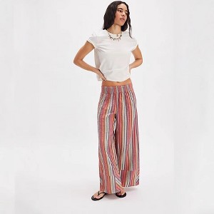 Women's Pants Striped Wide Leg Pants Boho Elastic Waist Trousers - 1 of 3