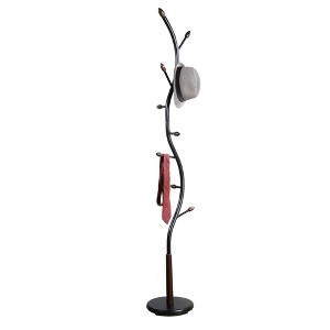 NAYSAYE Coat Hanger Metal and Walnut Freestanding Standing Coat Rack with 9 Hooks for Entryway Bedroom or Living Room, Black, 11"*11"*74.8" - 1 of 4