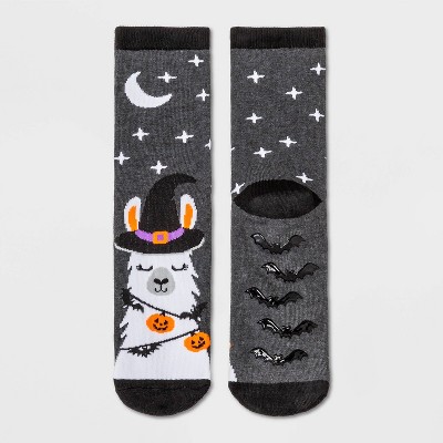 Women's Llama Witch Terry Lined Crew Socks with Grippers - Hyde & EEK! Boutique™ Gray 4-10