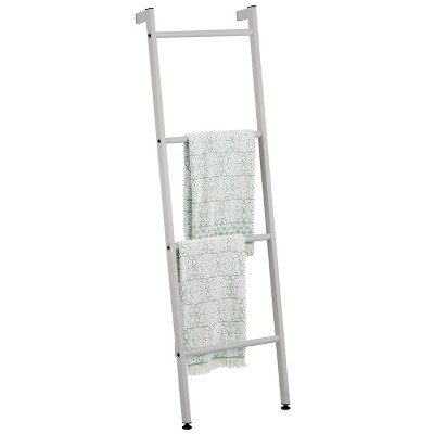 mDesign Metal Blanket & Towel Wall Ladder Rack for Bedroom/Bathroom, Light Gray