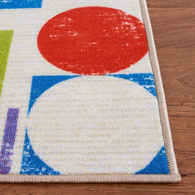 Ivory and Red Synthetic Kids Playroom Rug, 3'3" x 5'3"